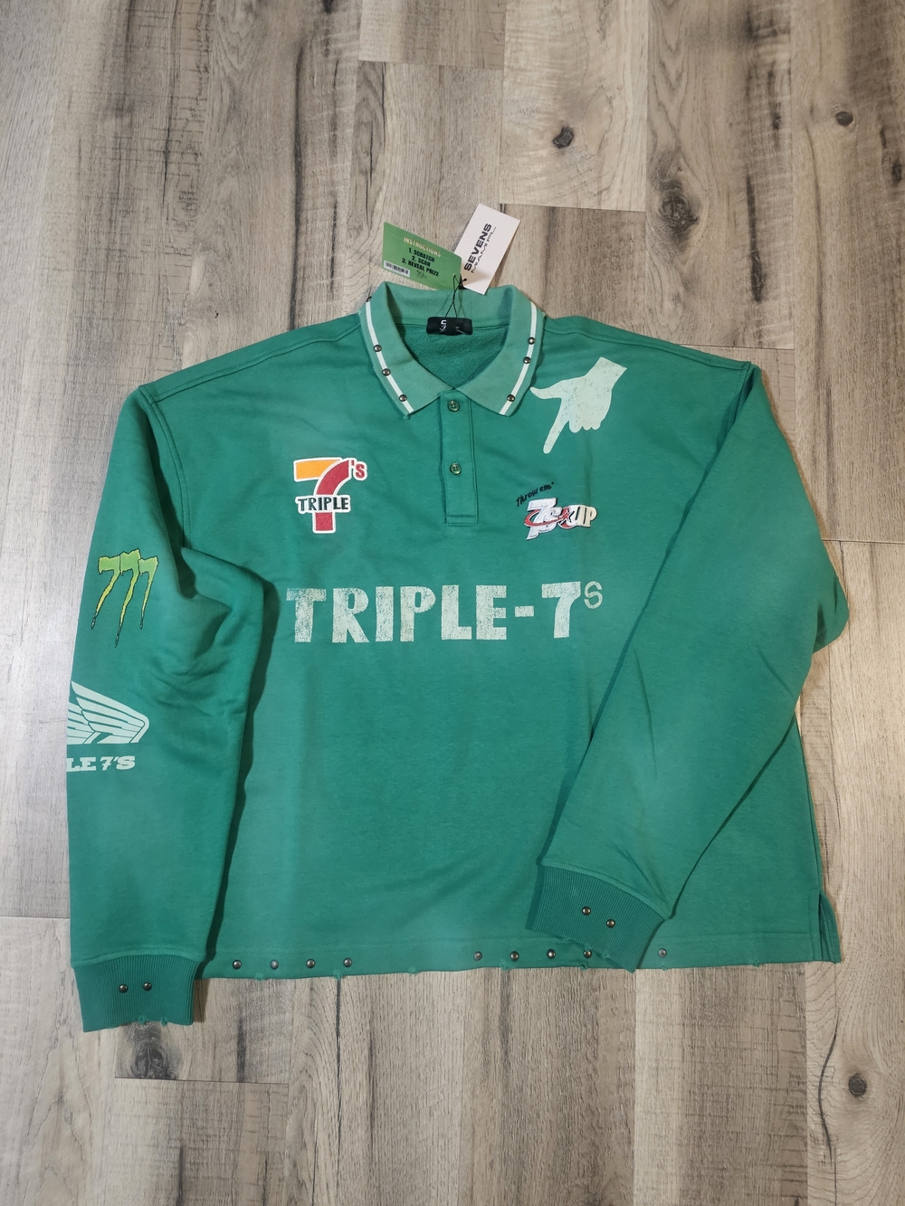 Nwt Triple 7 Green Long-Sleeve Polo Shirt Size Large